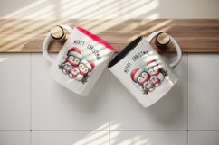 Watercolor penguins Santa hats family Merry Christmas quote print 20 oz tumbler skinny mug wrap clipart t-shirt sublimation printable design