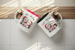 Watercolor penguins Santa hats family Merry Christmas quote print 20 oz tumbler skinny mug wrap clipart t-shirt sublimation printable design