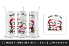 Watercolor penguins Santa hats family Merry Christmas quote print 20 oz tumbler skinny mug wrap clipart t-shirt sublimation printable design