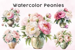 10 PNG Watercolor Peonies Clipart, Floral clipart Bundle Product Image 1