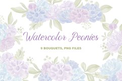 Watercolor Peonies Flowers, Blue and Purple Bouquets Product Image 1