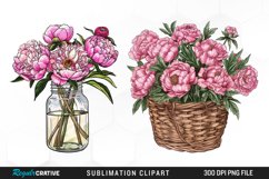 Watercolor Peony Bouquet PNG Set Clipart Product Image 1