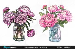 Watercolor Peony Bouquet PNG Set Clipart Product Image 1