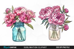 Watercolor Peony Bouquet Clipart Product Image 1