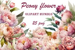 Watercolor Peony flower Clipart Product Image 1
