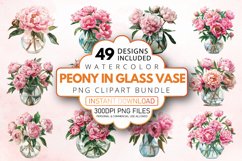Watercolor Peony in Glass Vase Clipart Bundle Product Image 1