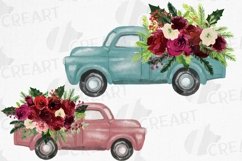 Watercolour burgundy red and pine branches floral trucks. Product Image 1