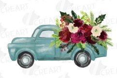 Watercolour burgundy red and pine branches floral trucks. Product Image 3