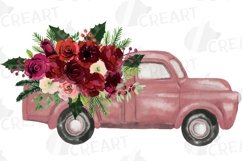 Watercolour burgundy red and pine branches floral trucks. Product Image 13