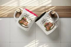 Watercolor piece of cake and flowers Happy Mother Day greeting quote print 20 oz tumbler skinny mug wrap clipart t-shirt sublimation printable design
