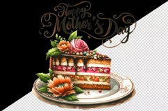 Watercolor piece of cake and flowers Happy Mother Day greeting quote print 20 oz tumbler skinny mug wrap clipart t-shirt sublimation printable design