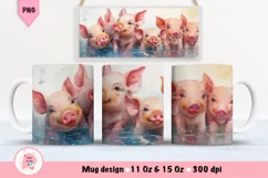 Pigs Mug Wrap Sublimation Designs, Pigs Mug Wrap, Pigs Png