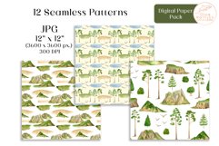 Watercolor Mountains Digital Paper. Forest Seamless Patterns Product Image 4