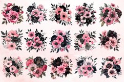 Watercolor Pink and Black Flower Clipart Bundle Product Image 3