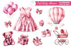 Watercolor Pink Baby Shower Clipart Product Image 1