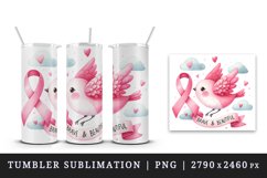 Watercolor pink bird breast cancer ribbon Brave and Beautiful quote print 20 oz tumbler skinny mug wrap clipart t-shirt sublimation printable design