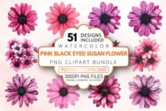 Watercolor Pink Black Eyed Susan Flower Clipart Bundle Product Image 1