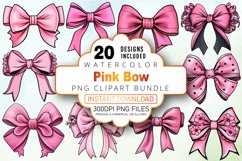 Watercolor Pink Bow Clipart Bundle Product Image 1