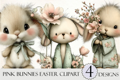 Watercolor Pink Bunnies Easter Clipart Product Image 1