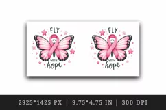 Watercolor pink butterfly breast cancer ribbon Fly with Hope quote print 20 oz tumbler skinny mug wrap clipart t-shirt sublimation printable design