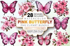 Watercolor Pink Butterfly Clipart Bundle Product Image 1