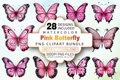 Watercolor Pink Butterfly Clipart Bundle Product Image 1