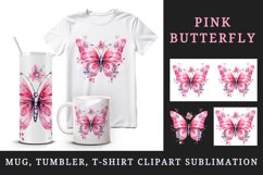 Watercolor pink butterfly floral sparkle flowers insect shining diamonds 20 oz tumbler skinny mug wrap clipart t-shirt sublimation printable design