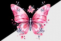 Watercolor pink butterfly floral sparkle flowers insect shining diamonds 20 oz tumbler skinny mug wrap clipart t-shirt sublimation printable design