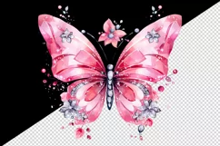 Watercolor pink butterfly floral sparkle flowers insect shining diamonds 20 oz tumbler skinny mug wrap clipart t-shirt sublimation printable design