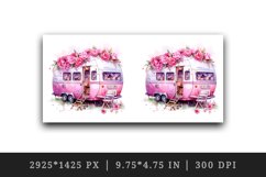 Watercolor pink camper camping floral sparkle flowers roses travel 20 oz tumbler skinny mug wrap clipart t-shirt sublimation printable design