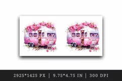 Watercolor pink camper camping floral sparkle flowers roses travel 20 oz tumbler skinny mug wrap clipart t-shirt sublimation printable design
