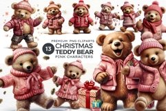 Pink Christmas teddy Bear Clipart PNG for sublimation Bundle Product Image 1