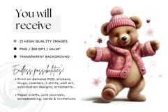 Pink Christmas teddy Bear Clipart PNG for sublimation Bundle Product Image 2