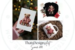 Pink Christmas teddy Bear Clipart PNG for sublimation Product Image 3