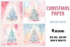 Watercolor Pink Christmas, Digital Paper Product Image 1