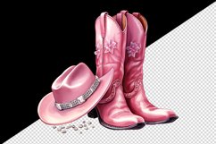 Watercolor pink cowboy leather boots and hat sparkle diamonds and flowers 20 oz tumbler skinny mug wrap clipart t-shirt sublimation printable design