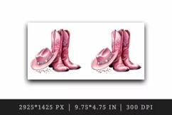 Watercolor pink cowboy leather boots and hat sparkle diamonds and flowers 20 oz tumbler skinny mug wrap clipart t-shirt sublimation printable design