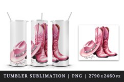 Watercolor pink cowboy leather boots and hat sparkle diamonds and flowers 20 oz tumbler skinny mug wrap clipart t-shirt sublimation printable design