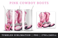 Watercolor pink cowboy leather boots with diamonds and flower 20 oz tumbler skinny mug wrap clipart t-shirt sublimation printable design