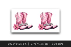 Watercolor pink cowboy leather boots with diamonds and flower 20 oz tumbler skinny mug wrap clipart t-shirt sublimation printable design