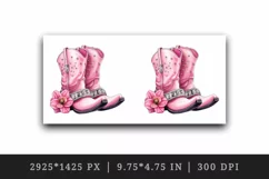 Watercolor pink cowboy leather boots with diamonds and flower 20 oz tumbler skinny mug wrap clipart t-shirt sublimation printable design