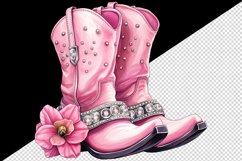 Watercolor pink cowboy leather boots with diamonds and flower 20 oz tumbler skinny mug wrap clipart t-shirt sublimation printable design