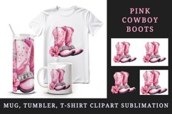 Watercolor pink cowboy leather boots with diamonds and flower 20 oz tumbler skinny mug wrap clipart t-shirt sublimation printable design