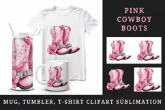 Watercolor pink cowboy leather boots with diamonds and flower 20 oz tumbler skinny mug wrap clipart t-shirt sublimation printable design
