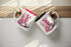 Watercolor pink cowboy leather boots with diamonds and flower 20 oz tumbler skinny mug wrap clipart t-shirt sublimation printable design