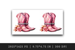 Watercolor pink cowboy leather boots with sparkle diamonds and flower 20 oz tumbler skinny mug wrap clipart t-shirt sublimation printable design