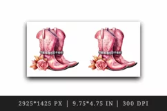 Watercolor pink cowboy leather boots with sparkle diamonds and flower 20 oz tumbler skinny mug wrap clipart t-shirt sublimation printable design