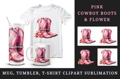 Watercolor pink cowboy leather boots with sparkle diamonds and flower 20 oz tumbler skinny mug wrap clipart t-shirt sublimation printable design