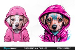 Watercolor Pink Dog Hoodie Image Clipart Product Image 1