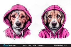 Watercolor Pink Dog Hoodie Design Clipart Product Image 1